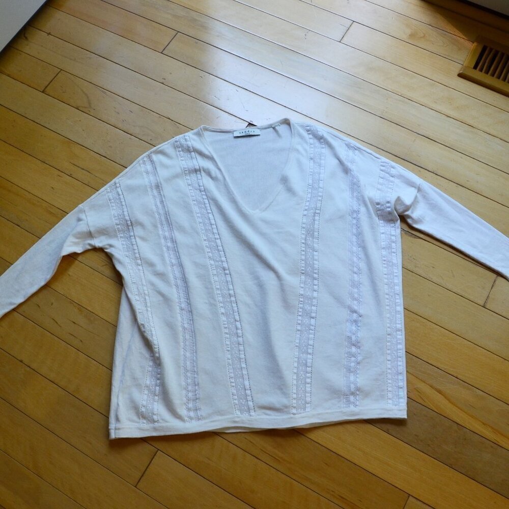 Sandro Paris Lace Silk Cashmere Blend Cream Knit Sweater Size 1 US XS/S